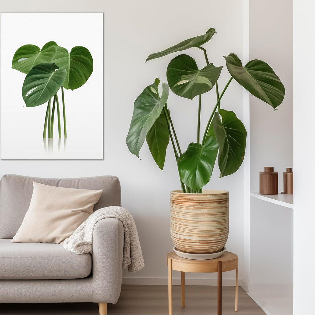 12 Inch Pots for Plants - Ceramic Planters for Indoor Plants, Large Planter Pot for Home Garden Patio Office with Drainage Hole Cylinder Flower Pot Yellow