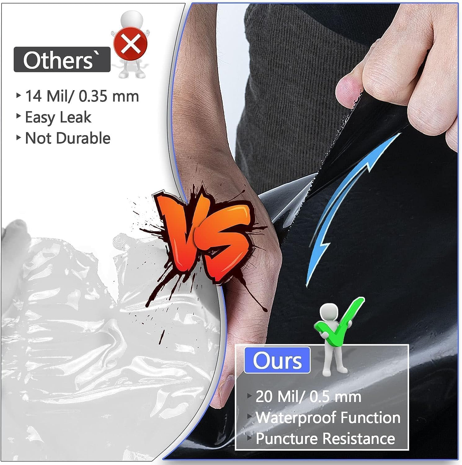 ToLanbbt Pond Liner 10 FT x 10 FT HDPE Pond Liners, 20 Mil UV Resistant Preformed Pond Liner Easy Cutting, Pond Liner for Natural Looking Ponds, Waterfall, Koi Pondsand Water Garden (Black)