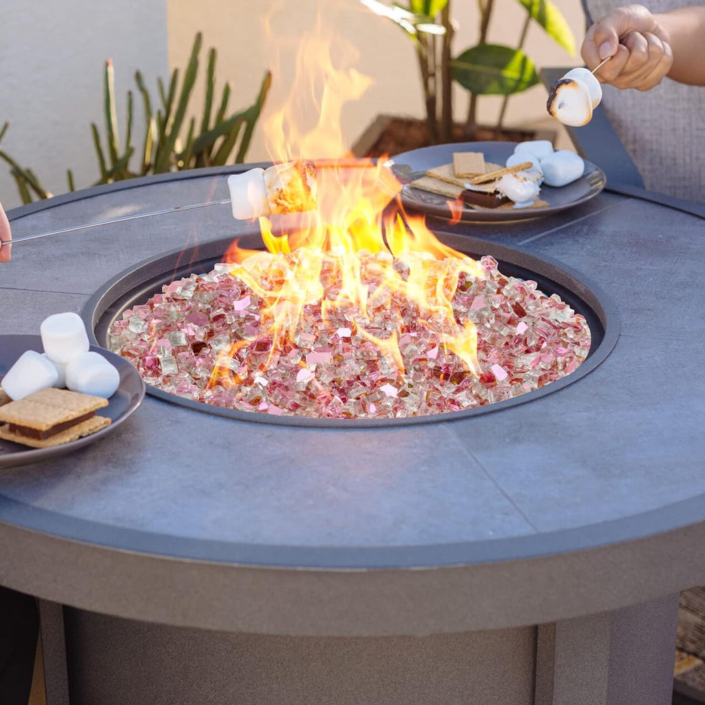 Mr. Fireglass 10 Pounds Fire Glass - 1/2 Inch High Luster Reflective Tempered Glass Rocks for Fireplace Fire Pit Table and Landscaping, Rose Gold