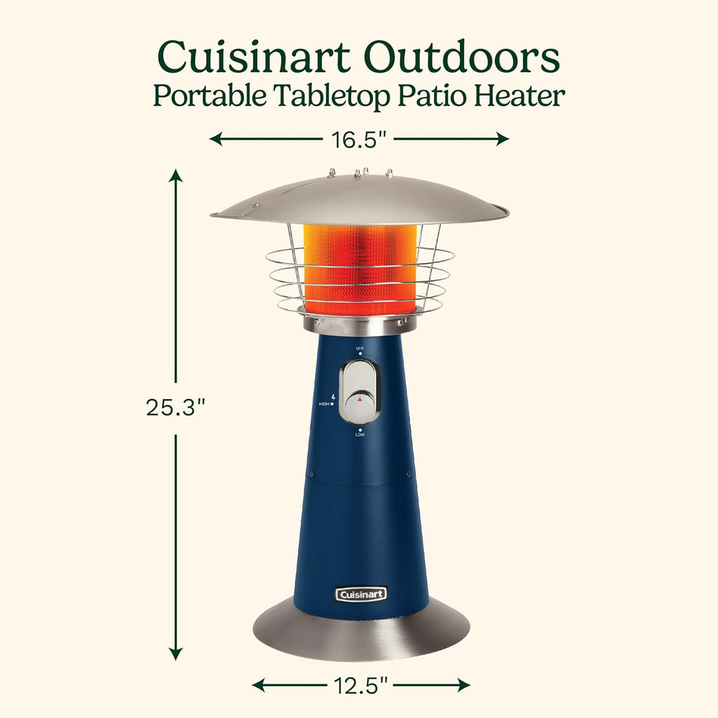 Cuisinart Portable Tabletop Patio Heater, 11,000 BTU Outdoor Propane Heater with Safety Tilt Switch and Adjustable Heat, Burner Screen Guard, 30 sq. Foot Heat Range, Navy