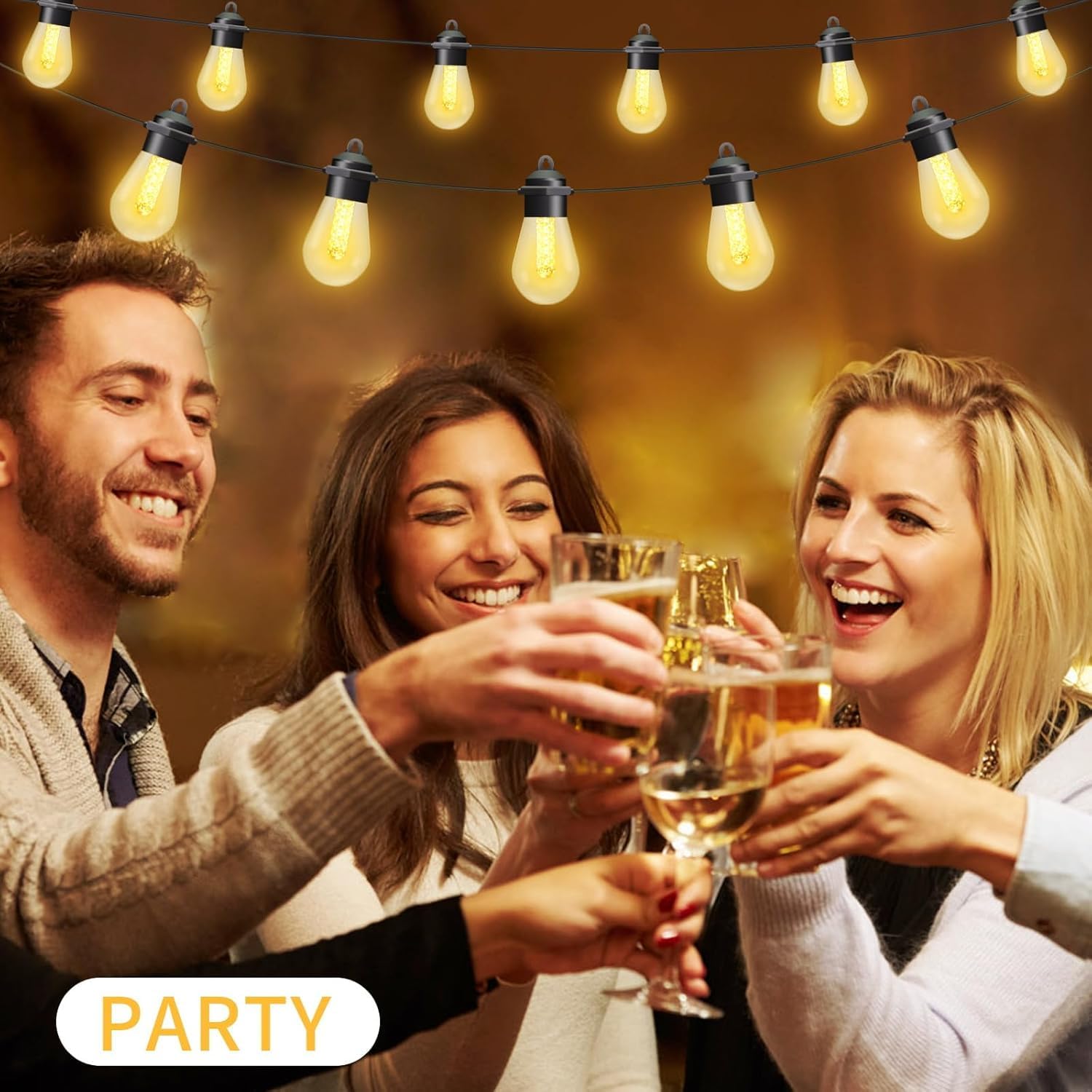 Honche Solar Lights Outdoor Waterproof LED IP66 with 15 Edison Bulb Warm White String Lights Patio Lights Decorate for Christmas Camping Wedding Birthday Backyard Gazebo Party