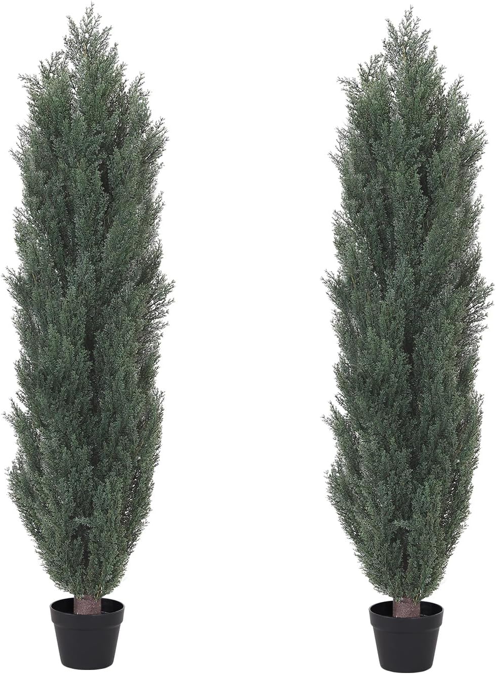 THE BLOOM TIMES 5ft Topiary Trees Artificial Outdoor – UV Resistant Faux Cedar Pine Cypress Bushes and Shrubs, Fake Potted Plants for Front Porch Outside Planter Patio Decor, Set of 2 (5 Foot)
