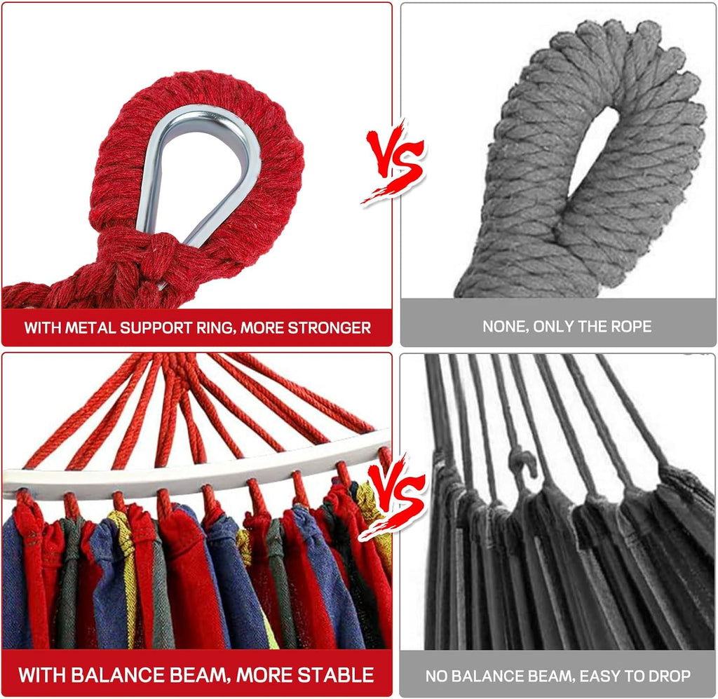 Durable Hammocks 660 Lbs Capacity, Camping Essentials Hiking Gear Accessories Max 2 X Tree Straps & Carabiners & Duckbilled Buckle & Thicker Rope & Portable Carrying Bag Included (red)