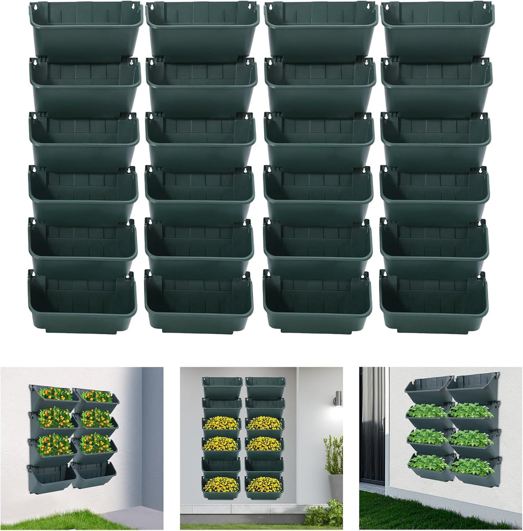 24 Pack Vertical Garden Planter,13 inch Wall Mounted Planter for Patio Indoor Outdoor Decor, Garden Self Watering Pot Balcony Plant Vegetable Fruit Herb Hanging Pocket Holder Flowerpot (Army Green)