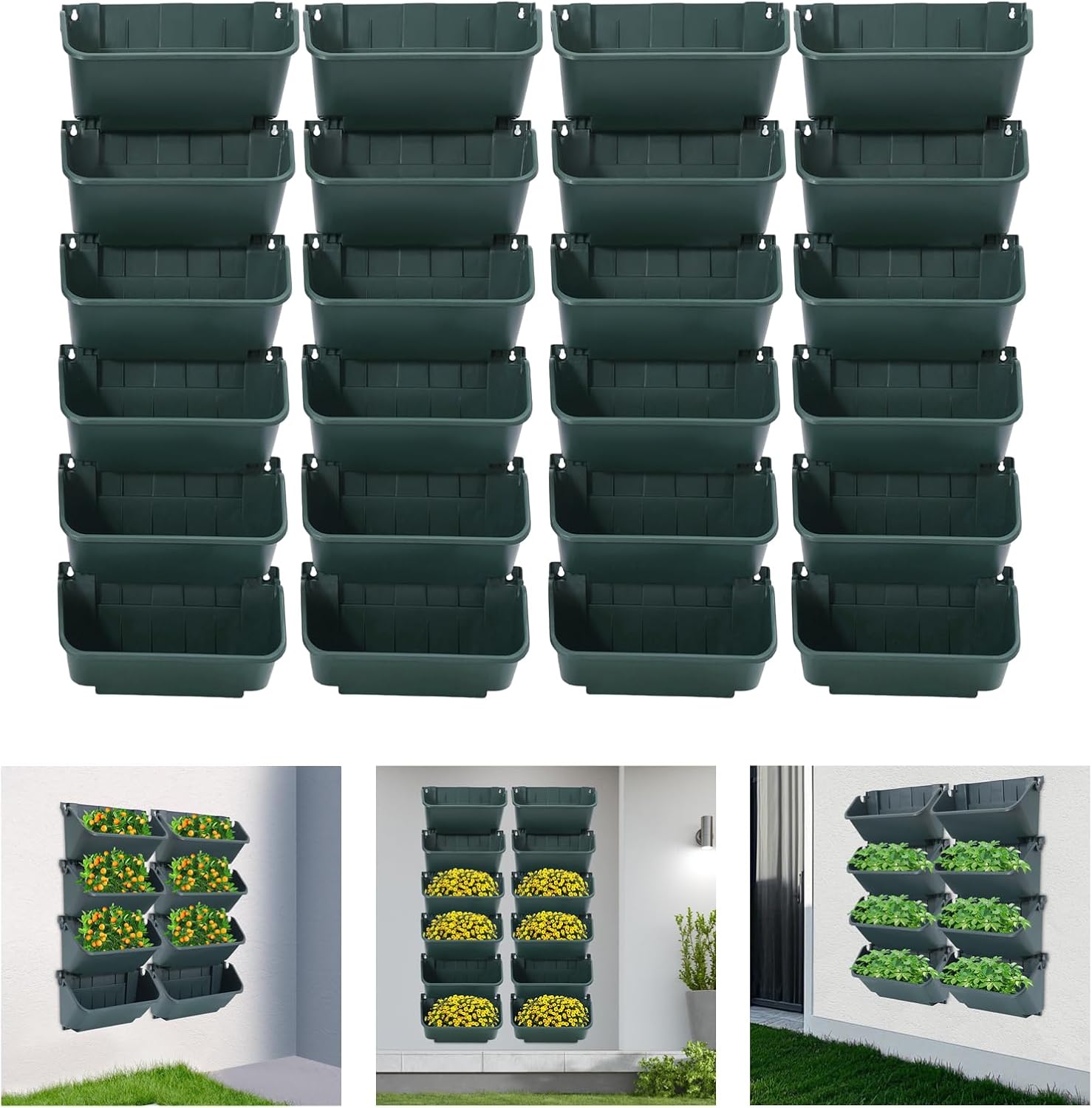 24 Pack Vertical Garden Planter,13 inch Wall Mounted Planter for Patio Indoor Outdoor Decor, Garden Self Watering Pot Balcony Plant Vegetable Fruit Herb Hanging Pocket Holder Flowerpot (Army Green)