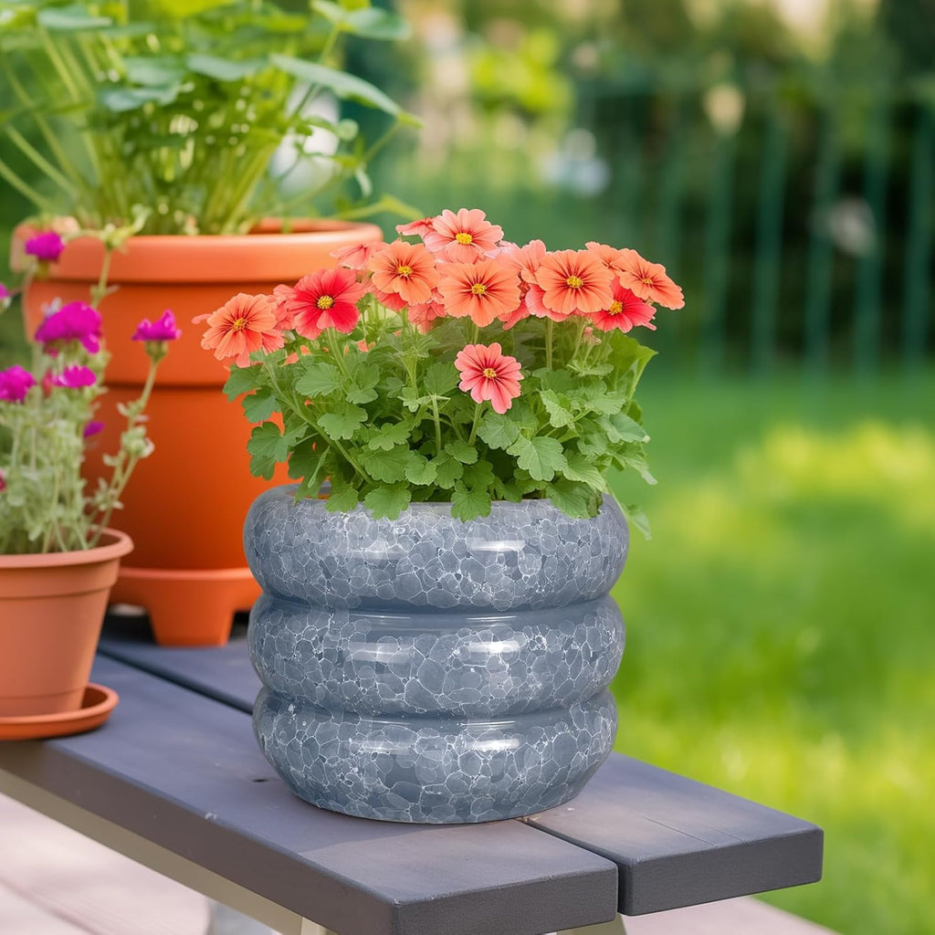 SQOWL Ceramic Planter 8 Inch - Indoor Plant Pot with Drainage Hole Outdoor Planter Round Flower Pot Modern Decorative Plant Pot for Home Office Decor Gray