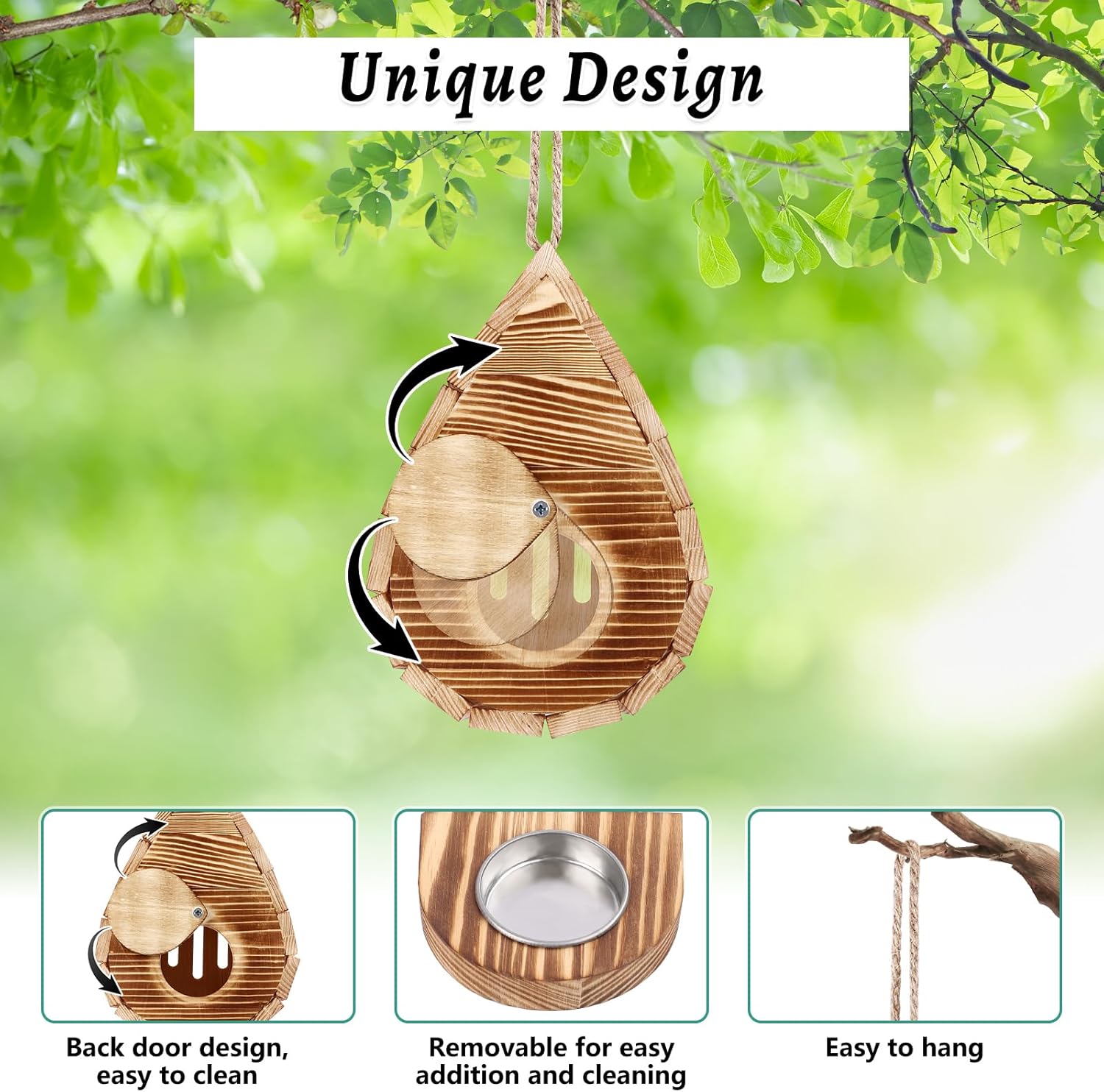 Wooden Butterfly House and Feeder, Hanging Butterfly House for Garden, Natural Butterfly Habitat with Butterfly Puddler for Outside Butterflies, Moths - Backdoor, Easy to Clean