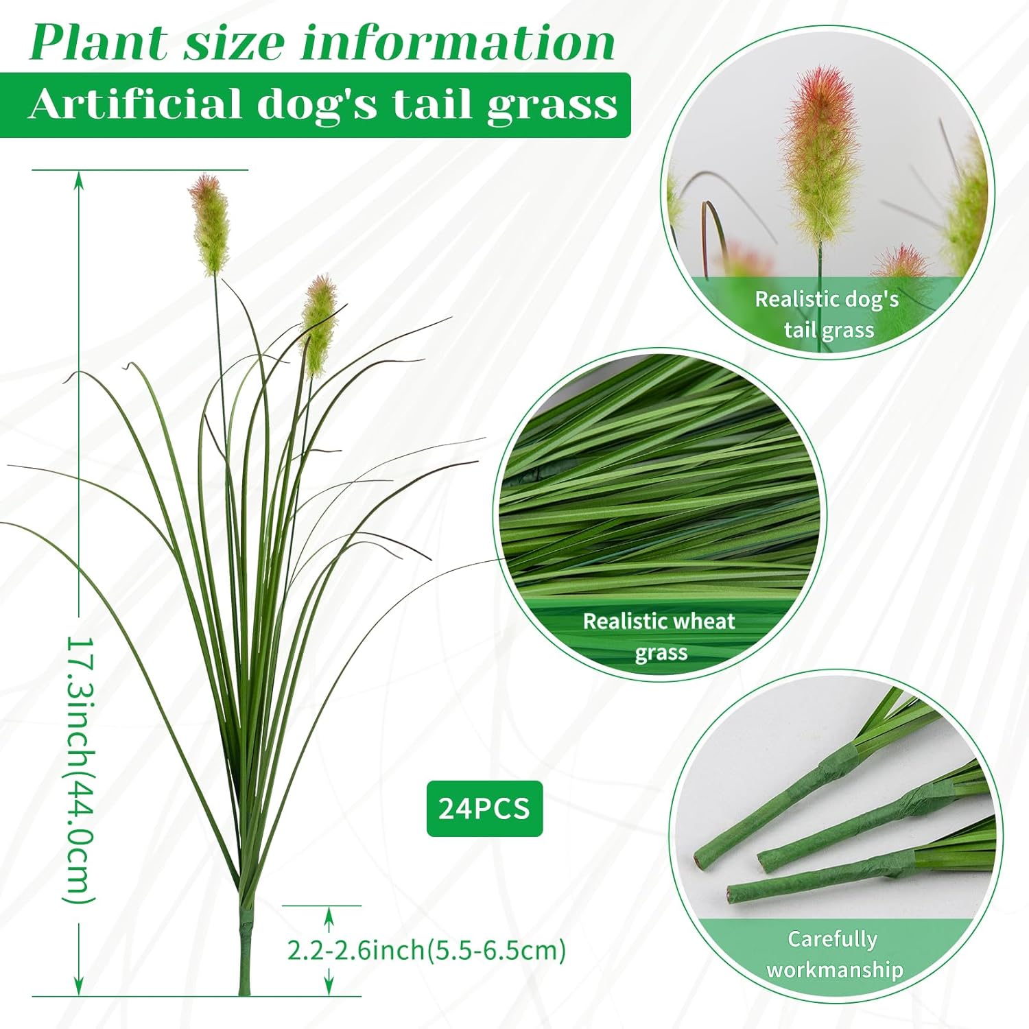 Artificial Grass Plants Outdoor 24 Bunches Fake Onion Grasses with Plush Fake Shrubs Plant Flowers Faux Greenery Wheat Sea Grass for Outside Garden Indoor House Home Office Room Décor (Green & Red）