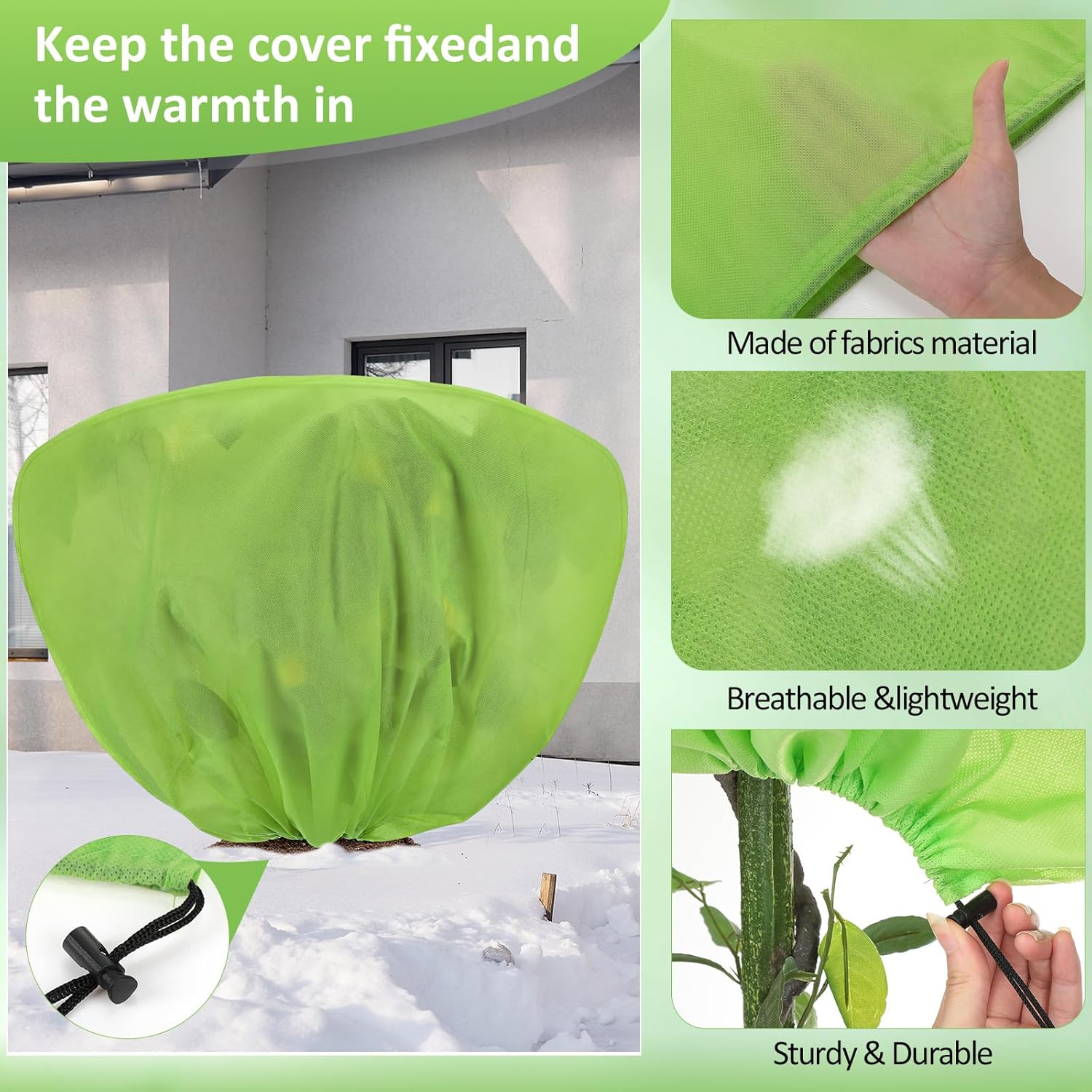 12 Pcs Winter Plant Covers Freeze Protection 39.4x23.6 Inch Horizontal Shrub Tree Rose Plant Protection Bags Frost Blanket with Drawstring for Fall Winter Outdoor Garden Planting (Green)