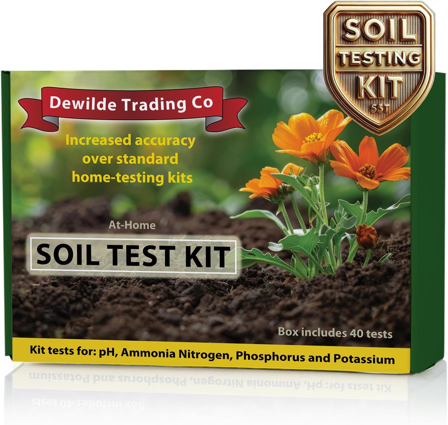 Premium Soil Test Kit: 40 Complete Tests for Lawns, Gardens, and Vegetables. Tests for Ammonia Nitrogen, pH, Phosphorus, and Potassium.