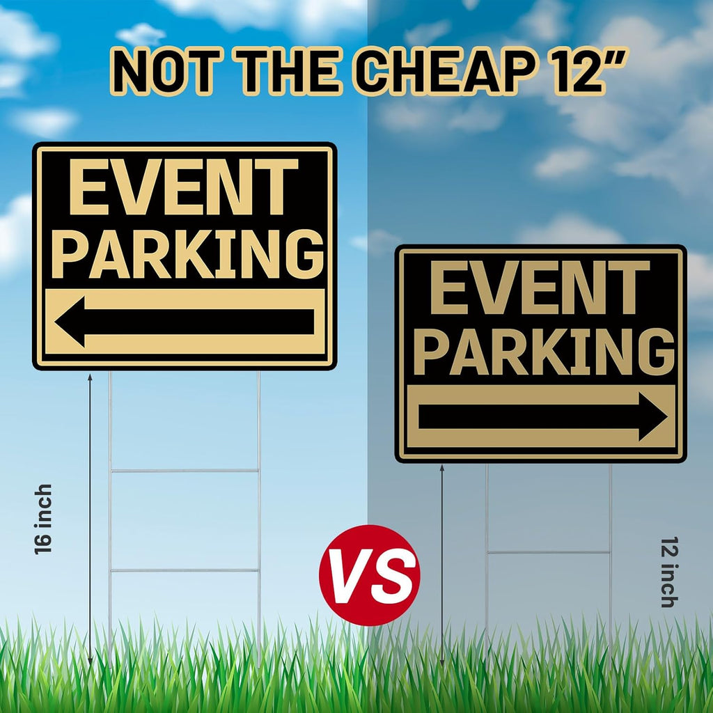 Juexica 9 Pieces 16 x 12 Inches Outdoor Event Parking Signs with Arrow Corrugated Plastic Yard Double Sided Event Signs Outdoor Directional Guest Parking(Black and Gold)