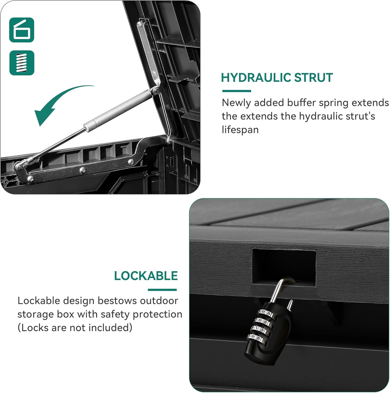 YITAHOME 80 Gallon Outdoor Storage Box, Large Water Resistant Resin Deck Box, Indoor Outdoor Lockable Storage Container for Patio, Garden, Cushions, Tools, Equipment (Black)