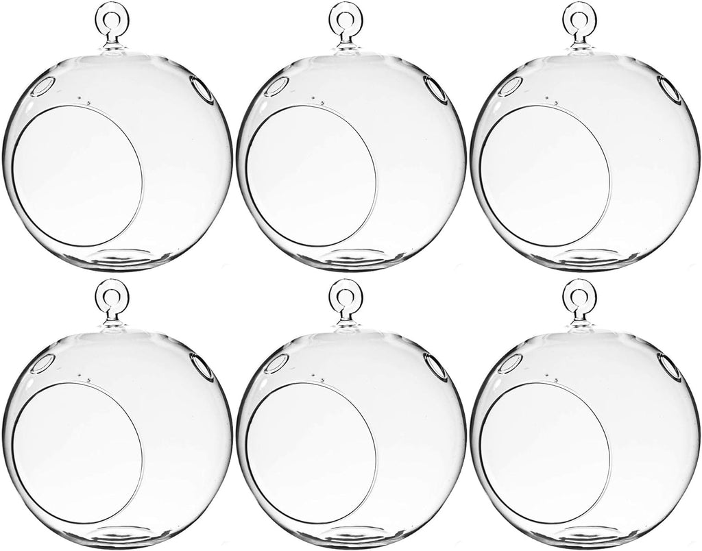 WGV Hanging Terrarium Globe, Width 6", Height 6.5", DIY Air Succulent Planter, Clear Glass Vase Orb with Flat Bottom, Candle Holder for Windowsill Outdoor Garden Decor, 6 Pieces Bulk