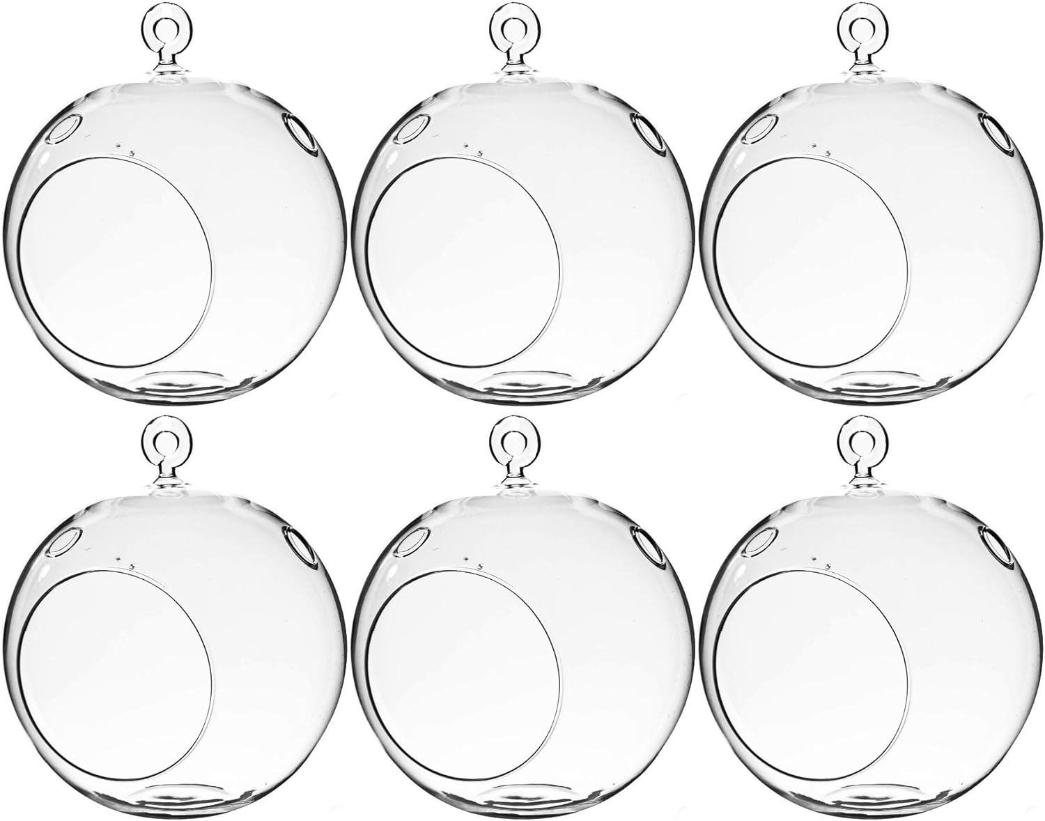 WGV Hanging Terrarium Globe, Width 6", Height 6.5", DIY Air Succulent Planter, Clear Glass Vase Orb with Flat Bottom, Candle Holder for Windowsill Outdoor Garden Decor, 6 Pieces Bulk