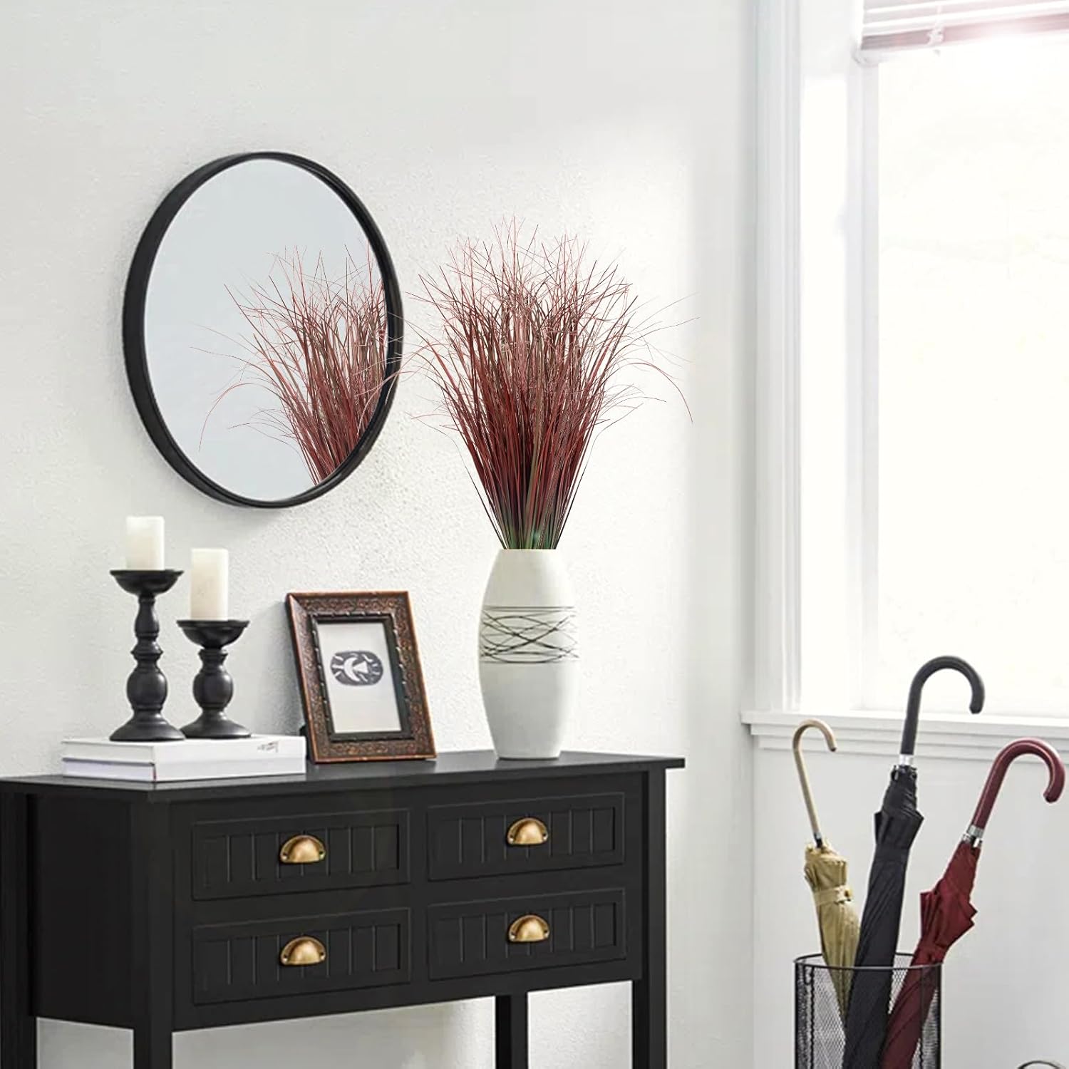 24Pcs Artificial Grass Plants, Faux Shrubs Wheat Grass, Artificial Tall Grasses Fake Plants for Outdoor Decor,Artificial Greenery Stems Weed for Room Indoor Home Decor（Red）