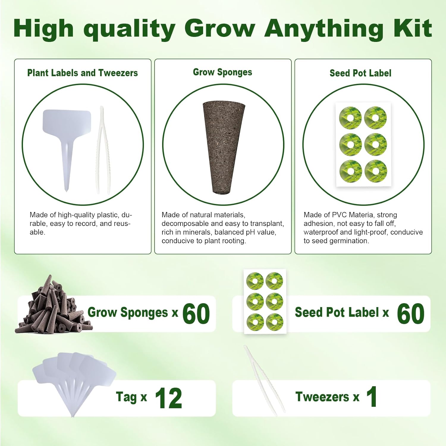 133 Pack Hydroponic Pods Supplies for Aerogarden Pods, Grow Sponges for Hydroponics, Seed Pods Kit with 60 Grow Sponges, 60 Pod Labels,12 Plant Labels, 1 Tweezer for Hydroponic Indoor Garden System