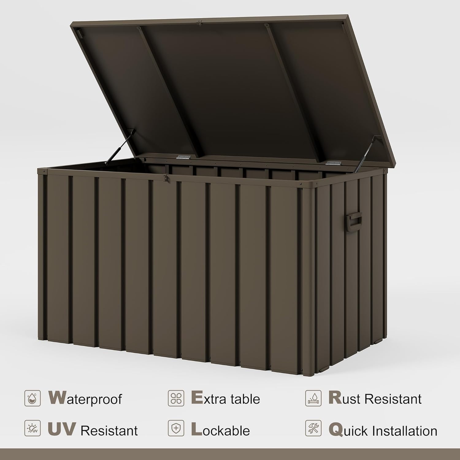 PURPLE LEAF Outdoor Deck Box 120 Gallon Waterproof Lockable Storage Box Container with Lid Deck Organization for Patio Cushions Side Table Pool Accessories Garden Tools, Brown