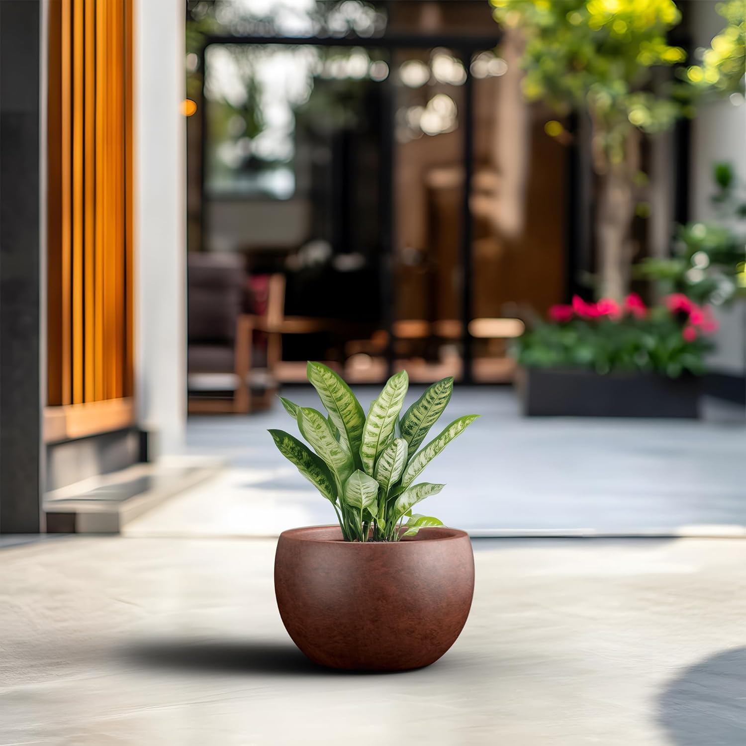 Kante 19.9" Dia Round Concrete Planter, Outdoor/Indoor Large Bowl Plant Pots with Drainage Hole and Rubber Plug for Garden Patio Balcony Home, Rusty