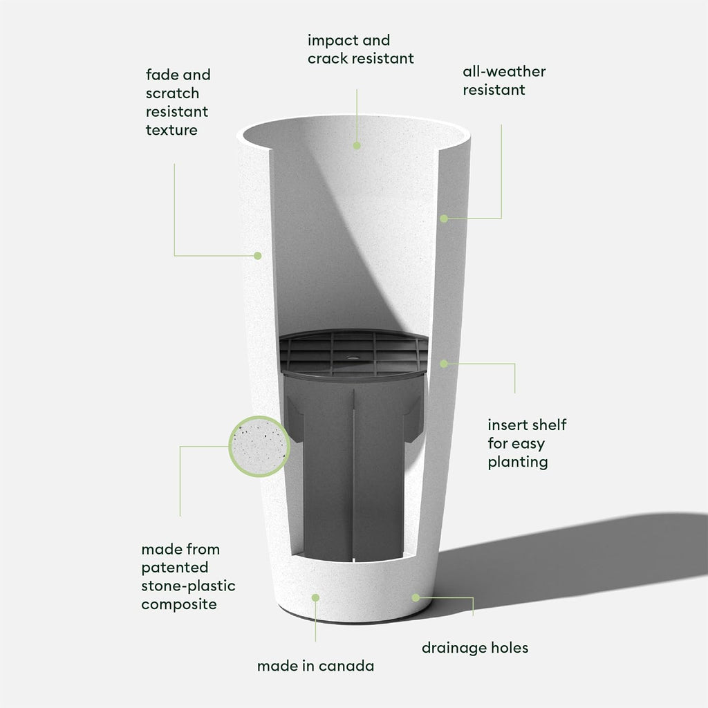 Veradek Mason Series Vega Planter - Round Tall Planter for Indoor or Outdoor Porch/Patio | Made from Plastic-Stone Composite with Drainage Holes | Modern Décor for, Flowers, Interior Plants