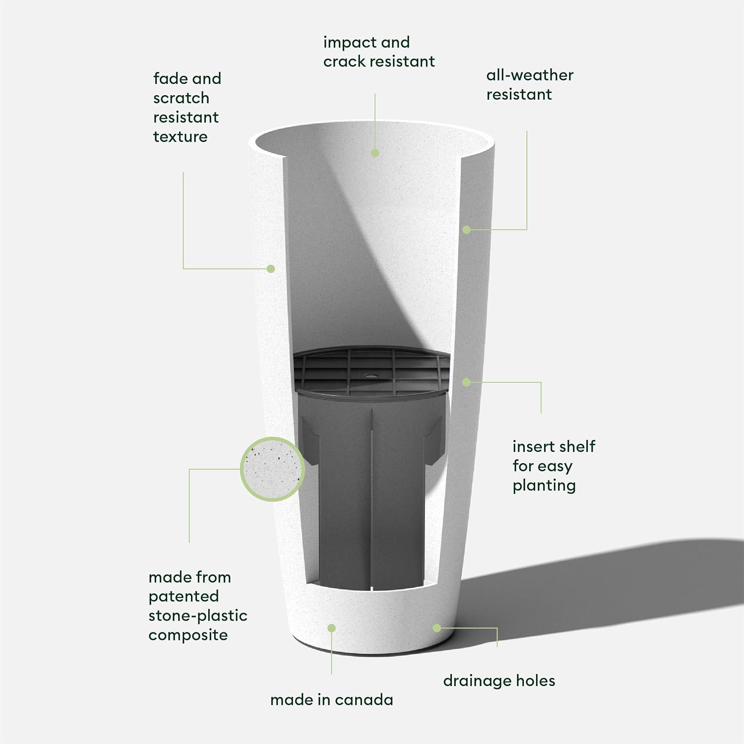 Veradek Mason Series Vega Planter - Round Tall Planter for Indoor or Outdoor Porch/Patio | Made from Plastic-Stone Composite with Drainage Holes | Modern Décor for, Flowers, Interior Plants