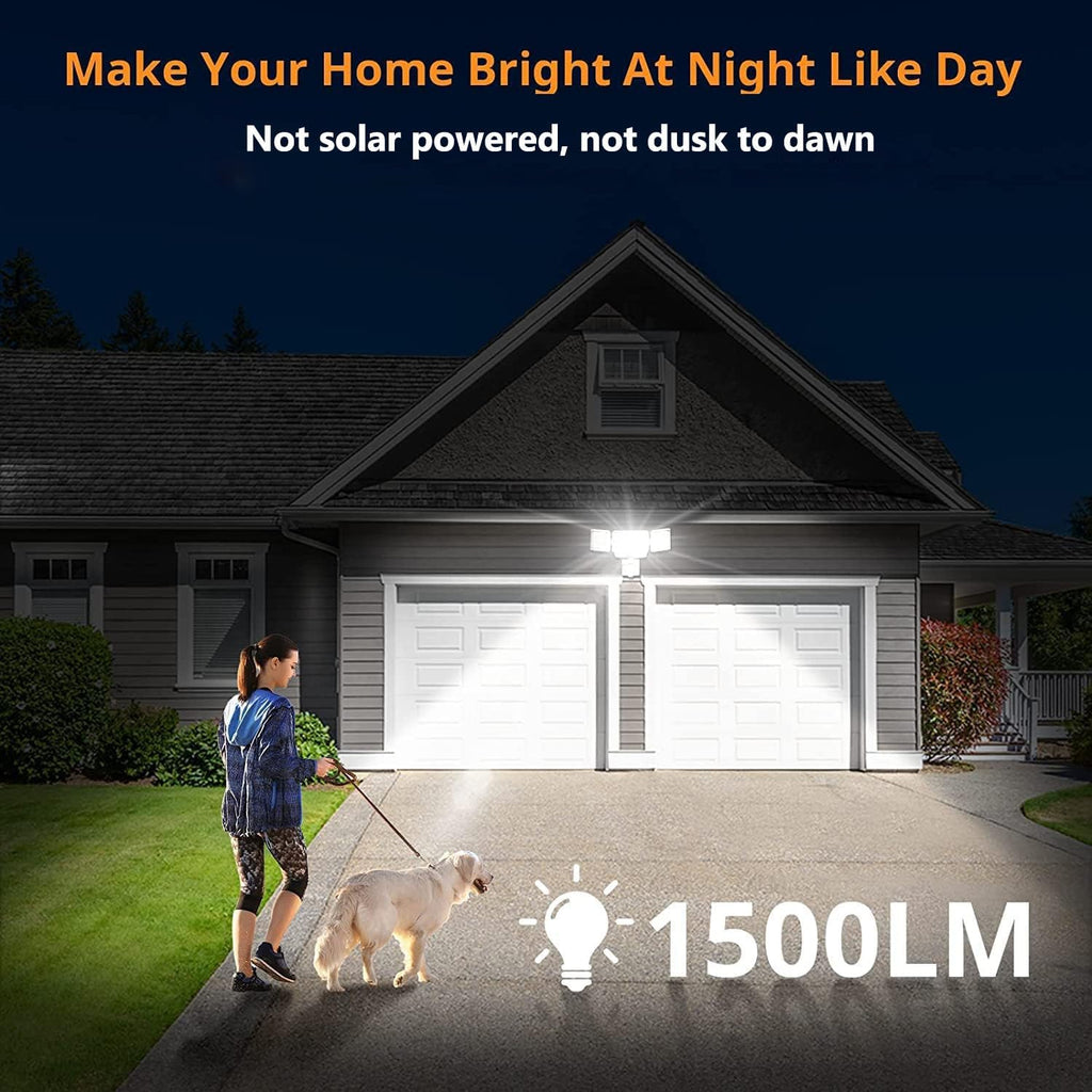 LEPOWER Battery Powered LED Flood Light Outdoor,1500LM Motion Sensor Security Lights, IP65 Waterproof,Wireless Flood Light Battery Operated,3 Head Motion Detector Light for Garage,Yard,Porch(White)