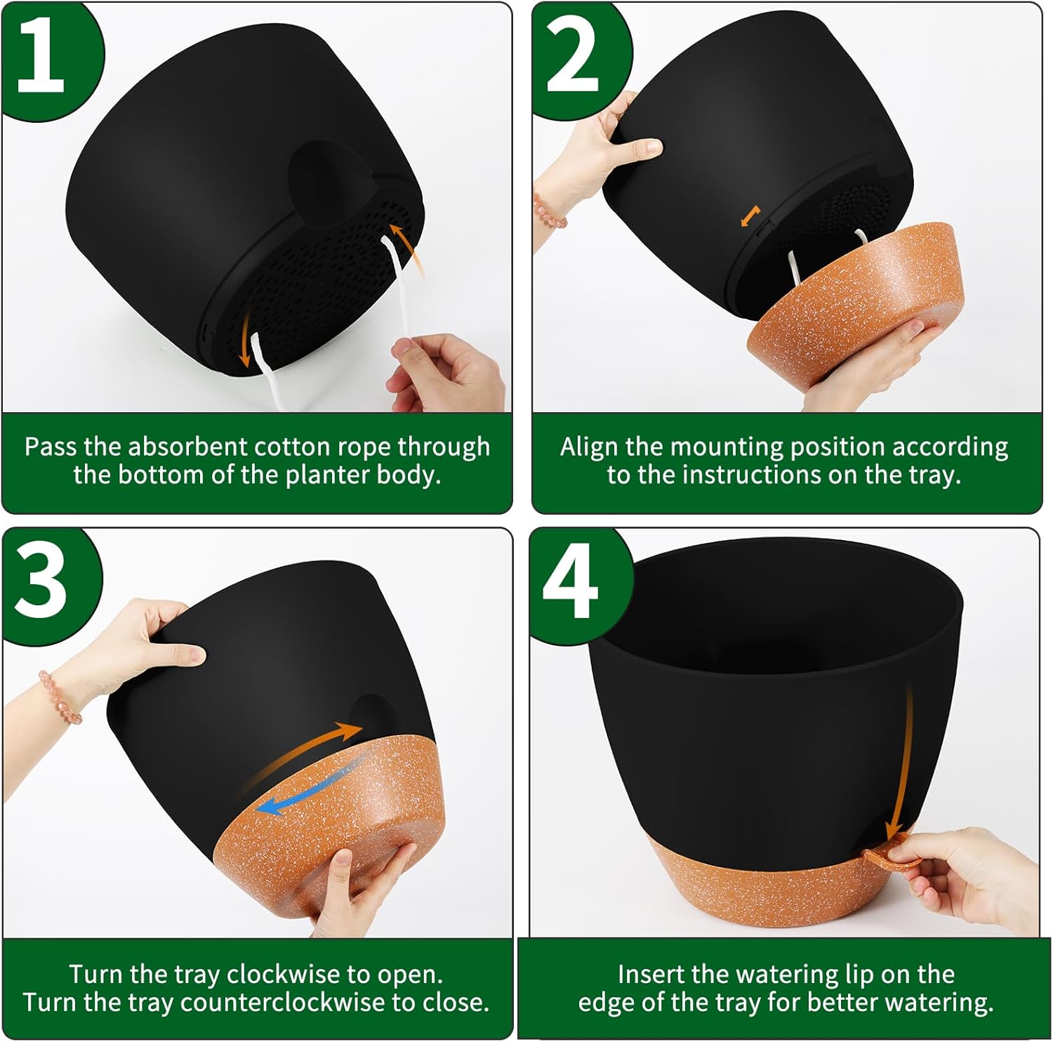 GARDIFE 12 inch planters, Plant Pots,Self Watering Pots, Large Plastic Flower pots with Deep Reservior and High Drainage Holes for Indoor Outdoor Plants and Flowers, Black