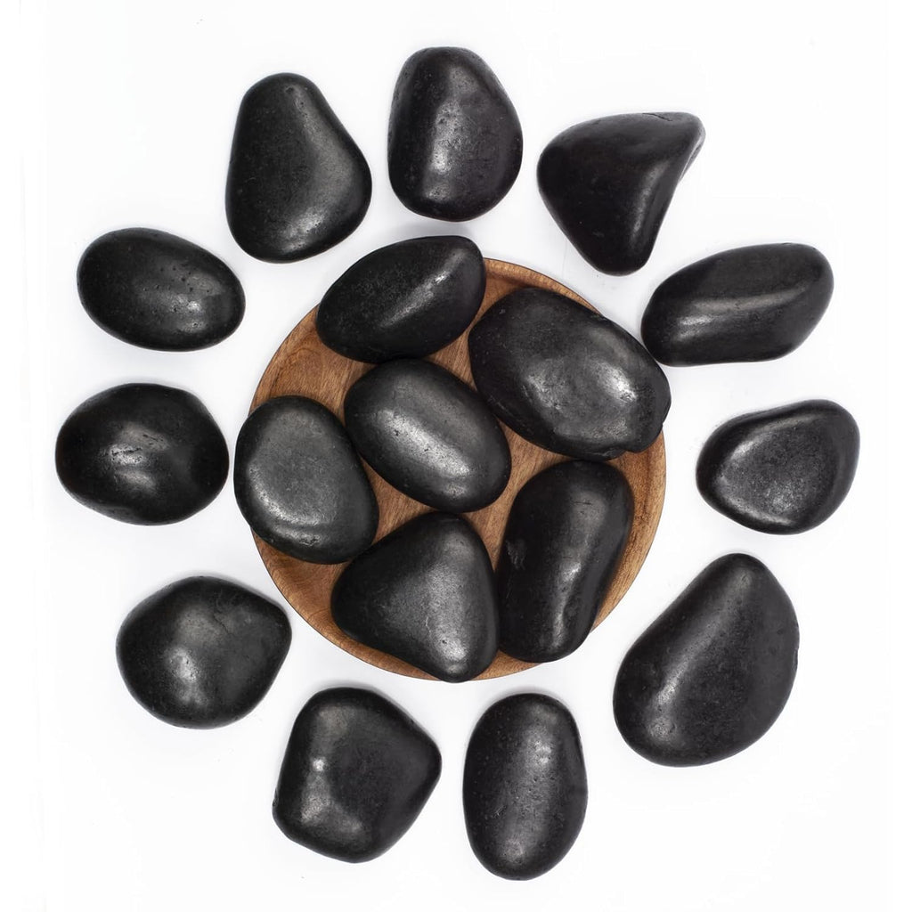 40 lbs Black River Rocks - Large Polished Black Pebbles for Plants & Garden Decorative Stones，2-3" Polished Pebbles for Landscaping, Fish Tanks, Flower Pots, Water Fountains