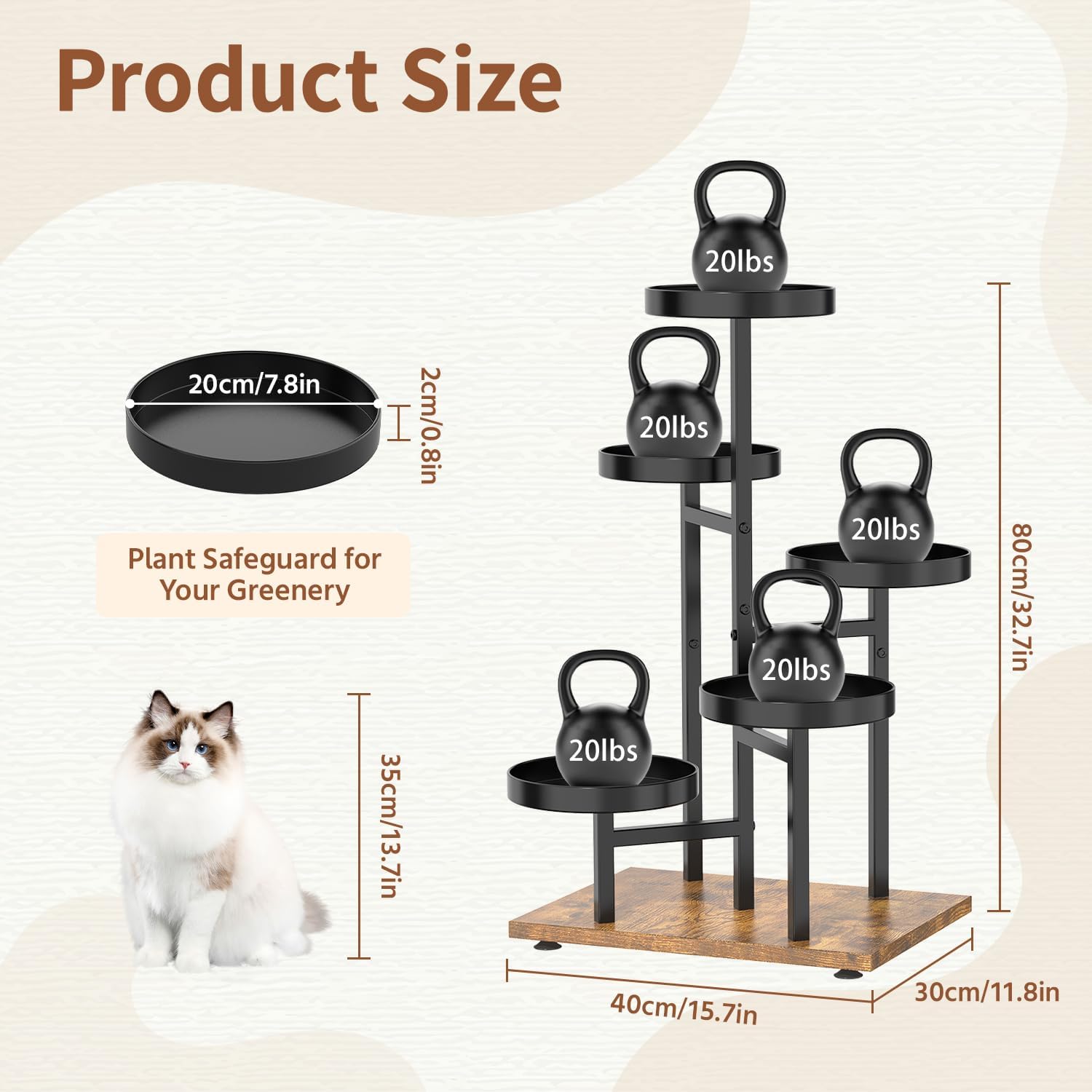 LASZOLA 6 Tier Black Plant Stand Indoor for Large Tall Heavy Duty Planter, Modern Mid Century Metal and Wooden Rack for Narrow House Bathroom Corner Floor, Vertical Spiral Orchid Organizer, Cat Proof