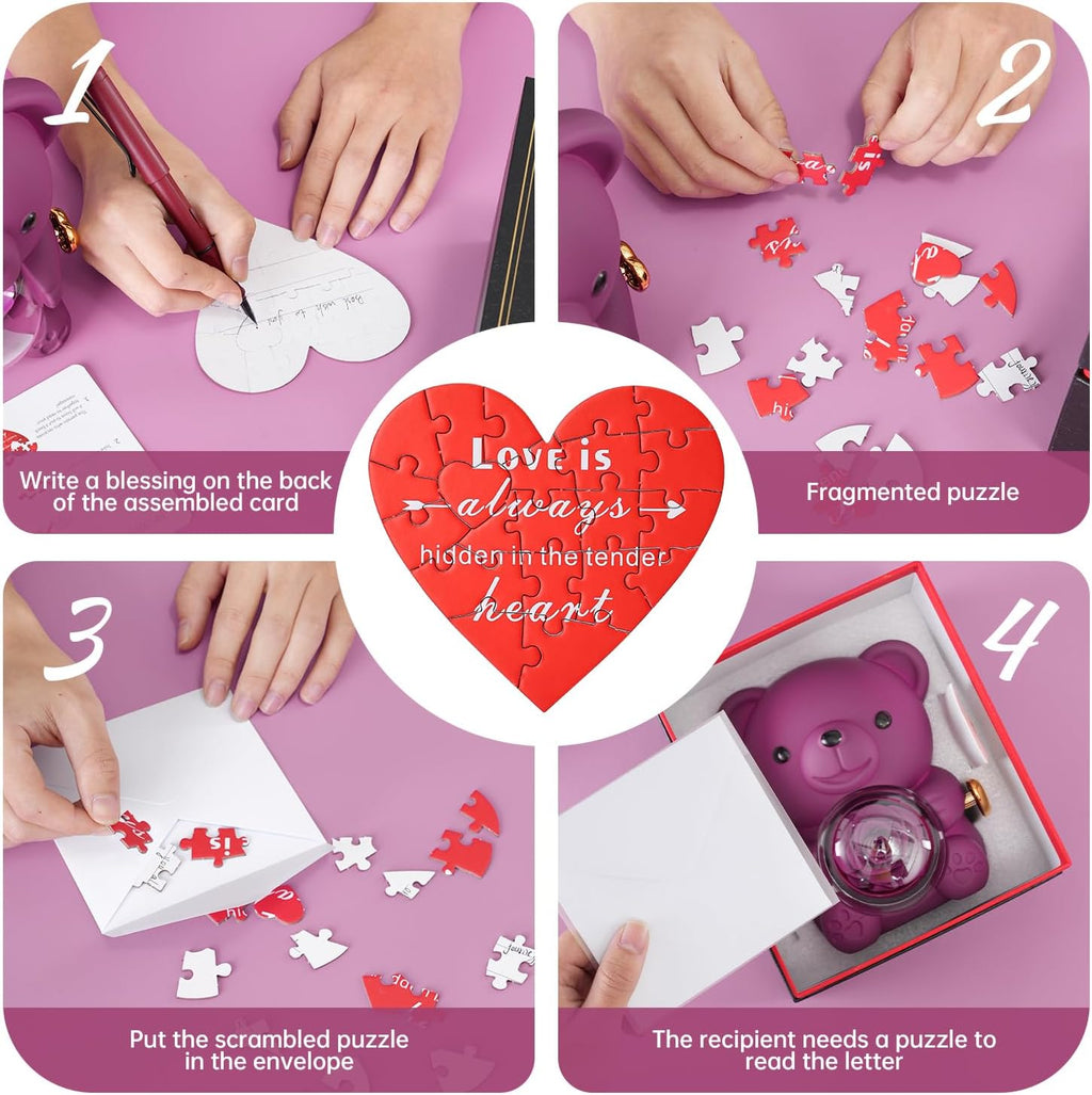 Cute Teddy Bear with Preserved Rose - A Real Rose Flower in Bear with Elegant Gift Box - Romantic Gift for Her in Mother's Day, Weddings, Anniversaries, and Bridal Showers (Purple)