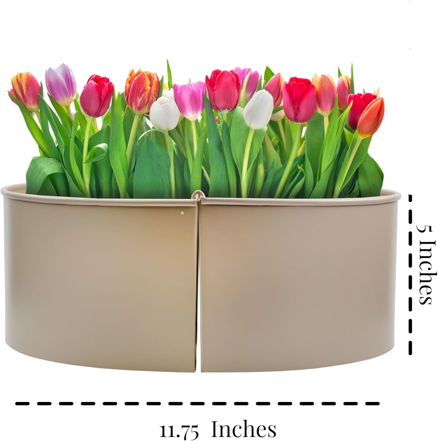 AuldHome Design Umbrella Planter for Patio Table (Beige/Greige), w/Umbrella Hole, Enamelware Half-Circle Planter Pots