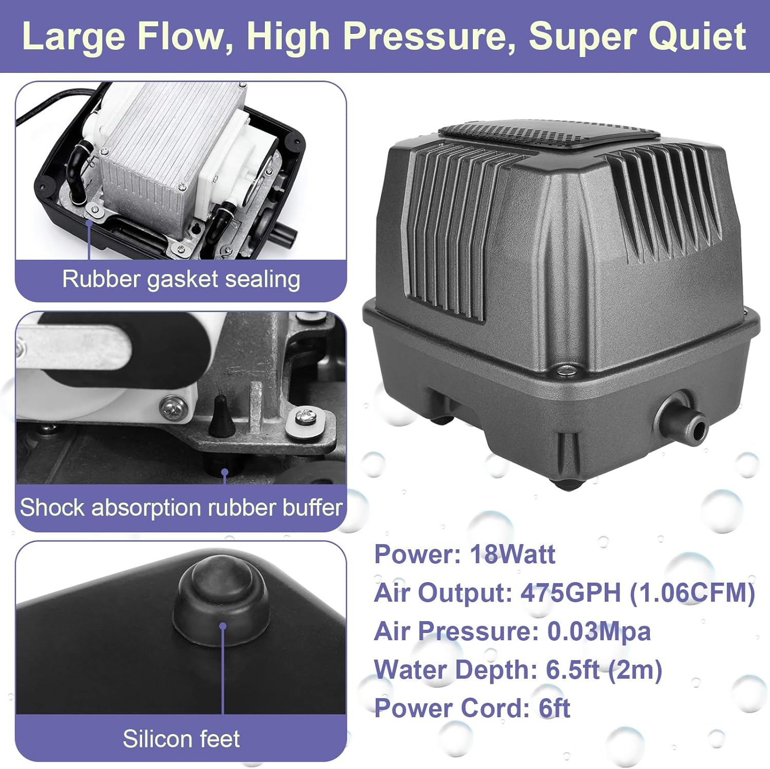 AquaMiracle Koi Pond Aerator Pond Air Pump with Self-Sinking Airline Rubber Air Diffuser, Air Flow Control Pond Deicer All-in-One Pond Aeration Kit for Outdoor Pond 2,000-5,000 Gallons