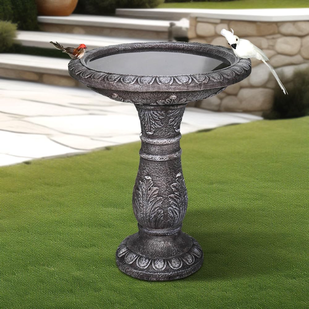 SKYFIRE 24.4" H Cement Bird Bath for Garden- Fibre Reinforced Concrete Bird Baths for Outdoors, Large Size Vintage Carved Pedestal Birdbath for Patio, Yard, Lawn -20”Dia. X 24.4”H Bird Fountain