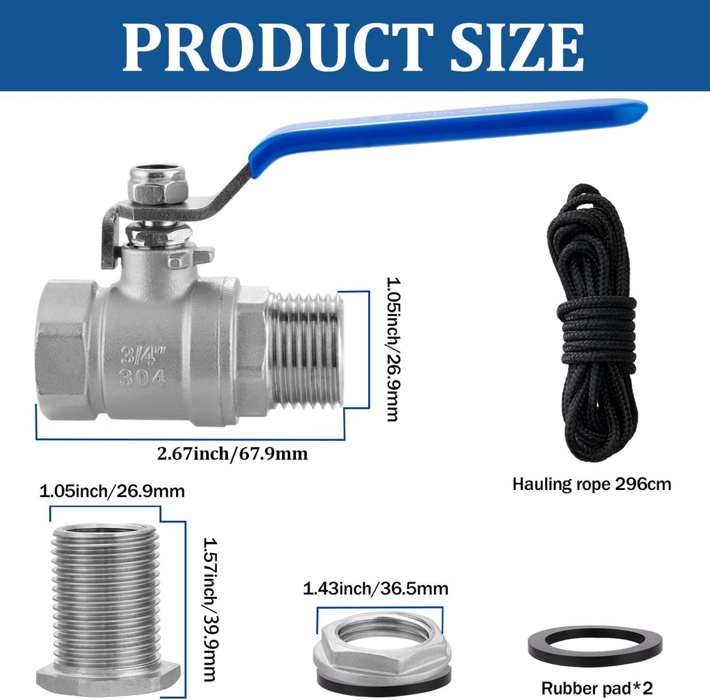 Rain Barrel Spigot Kit, 3/4"GHT Rain Barrel Ball Valve Quarter Turn with Bulkhead Fitting, Lead-free 304 Stainless Steel High Flow Spigot for Water Barrel