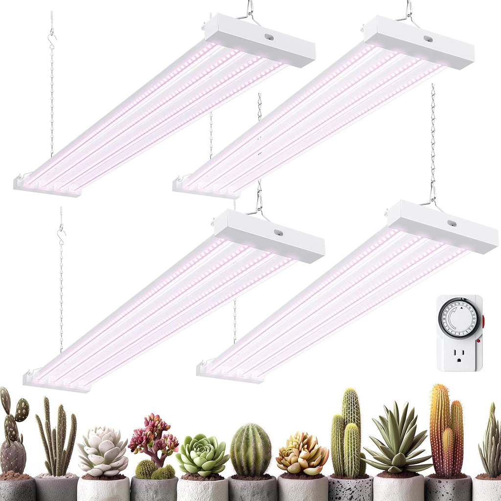 Barrina TX-L63 3FT LED Grow Light, 252W (4 x 63W), 4 Panel Wider Coverage, Full Spectrum, High PPFD, Mechanical Timer, Linkable, Hanging Light, Plant Stand with Grow Light for Indoor, Seeding, 4 Packs