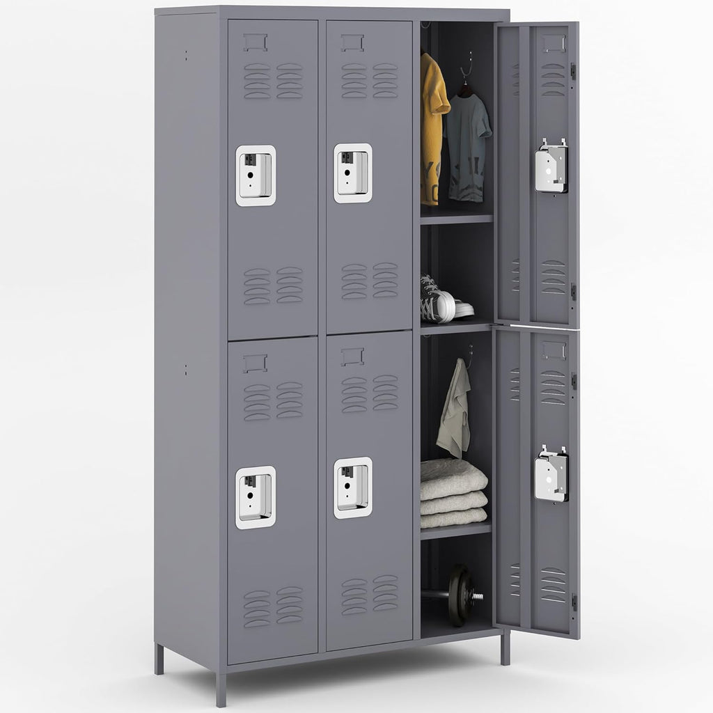 Metal Lockers for Employees, Storage Employee Locker, 72" Storage Lockers with Shelves Steel Cabinet for Home (Gray, 6 door-72'')
