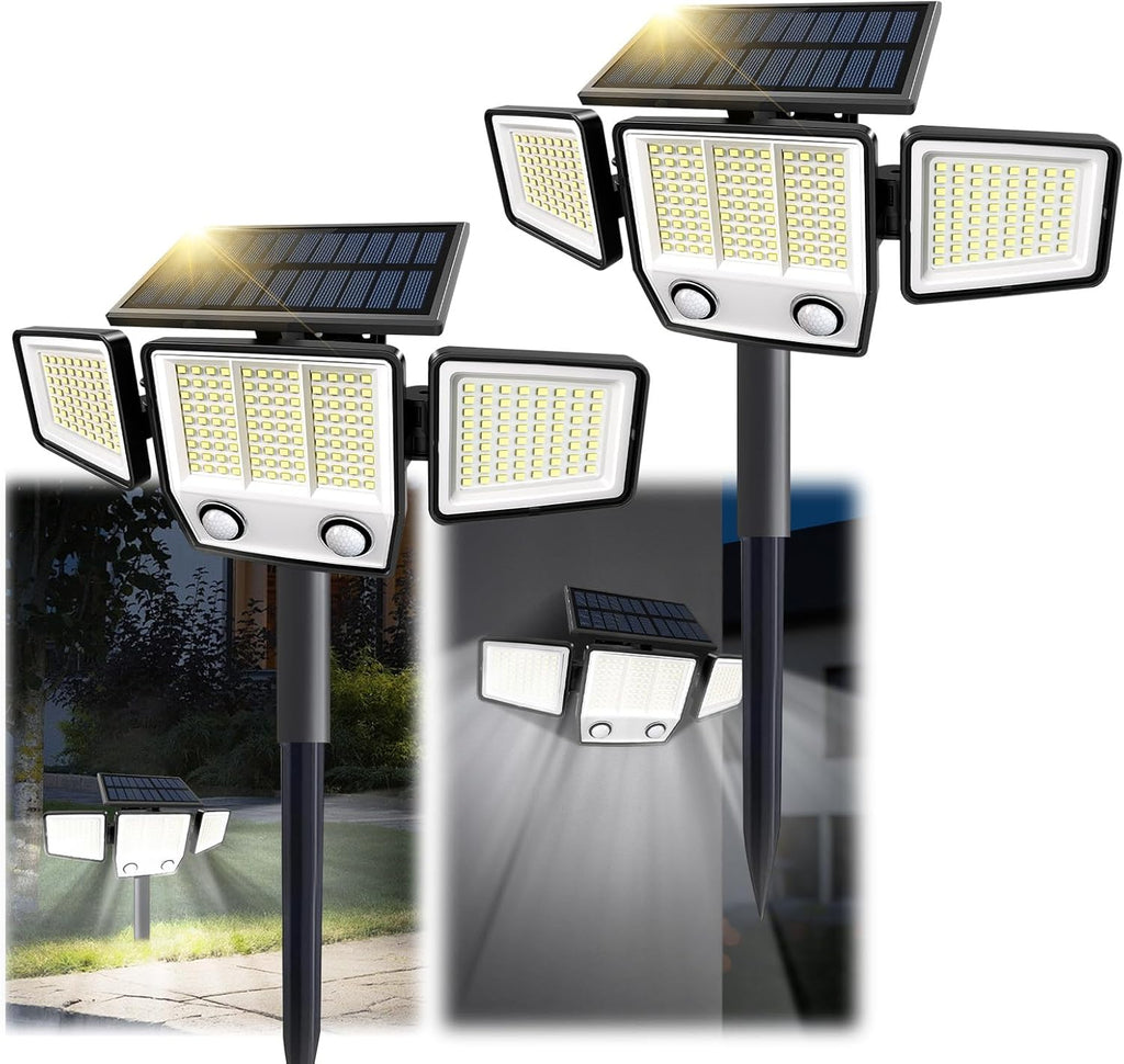 Solar Outdoor Lights with Stakes - Ground /Wall 2-in-1 Dual Use Solar Motion Sensor Waterproof Light, 3000LM 3 Modes 270°Illumination IP65 LED Security Lights Outdoor for Garden Yard Patio, 2 Pack