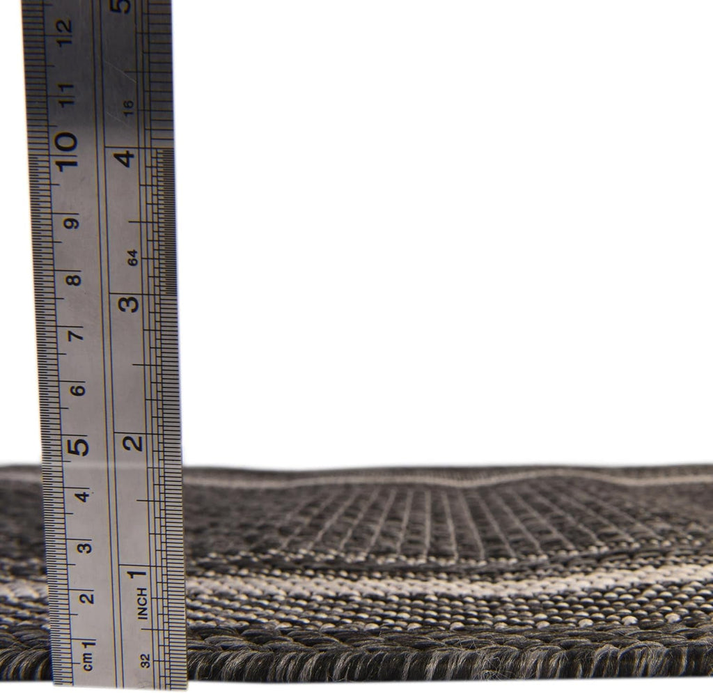 Unique Loom Outdoor Border Collection Area Rug - Soft Border (4' 1" Round, Black/ Ivory)