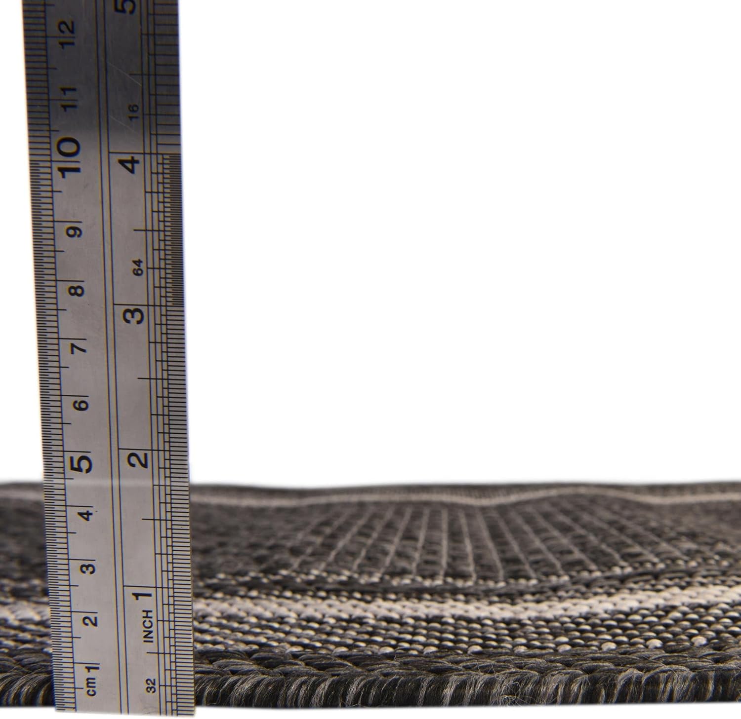 Unique Loom Outdoor Border Collection Area Rug - Soft Border (4' 1" Round, Black/ Ivory)