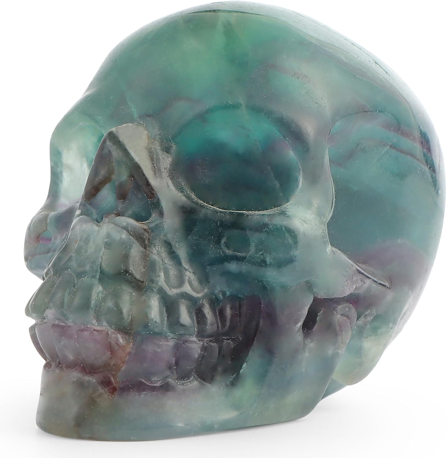 Crystal Skull Head Statue Hand Carved 3.0" Rainbow Fluorite Polished Gemstone Skull Stone Figurine Crafts Ornament for Home Office Halloween Decor