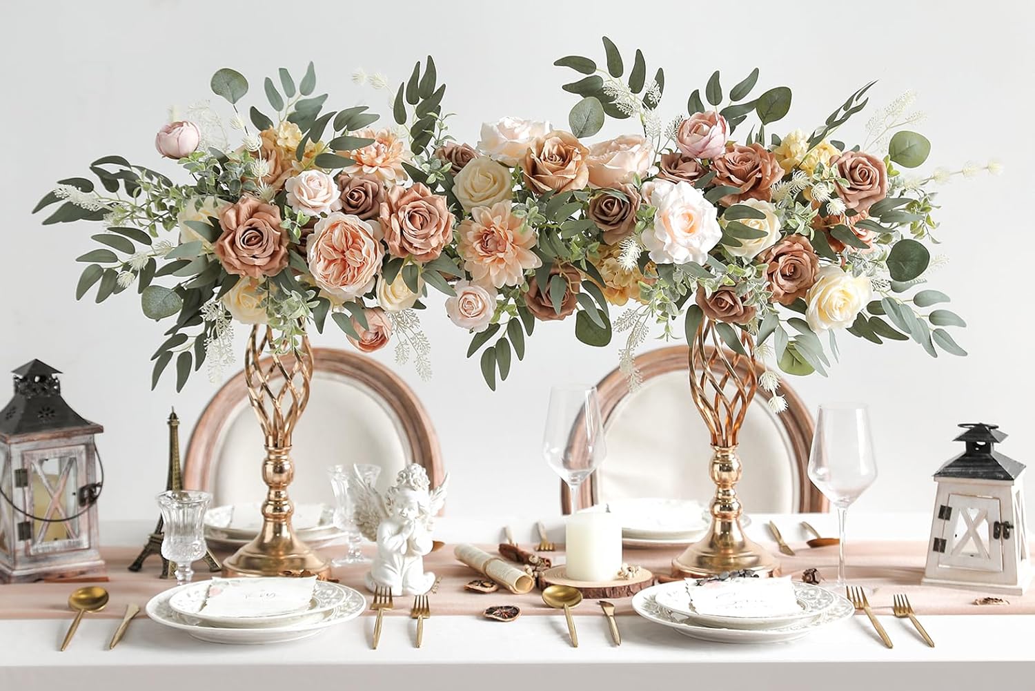 Artificial Flower Combo Box Set Silk Fake Roses for DIY Wedding Flower Bouquet Centerpiece Decoration Baby Shower Party Home Decoration (Nude Color)