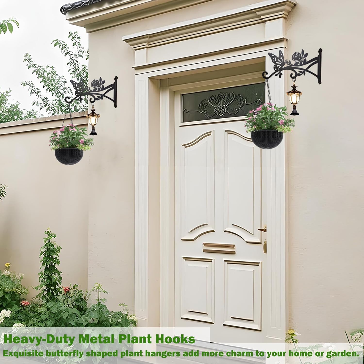 4 Pcs Plant Hangers Outdoor,9 inch Metal Hanging Plant Bracket with Butterfly Pattern,Heavy Duty Plant Hooks for Hanging Plants,Bird Feeder,Lantern