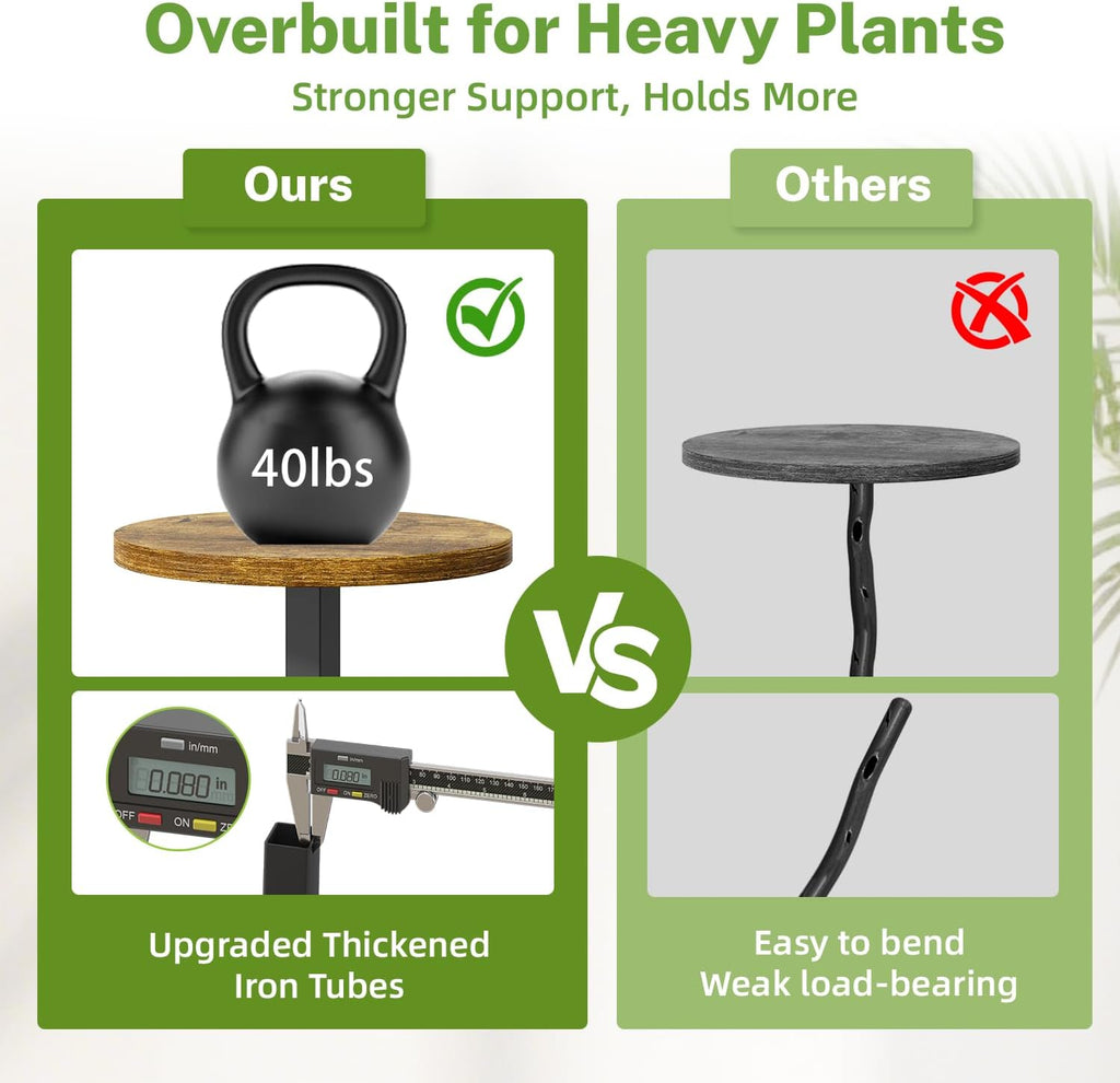 iDavosic.ly 3 Tier Plant Stand Indoor, Corner Tiered Multiple Flower Holder Shelf with Wooden Trays, Orchid Display Metal Rack for Patio Porch Living Room Balcony Outdoor, Modern Black & Rustic Brown