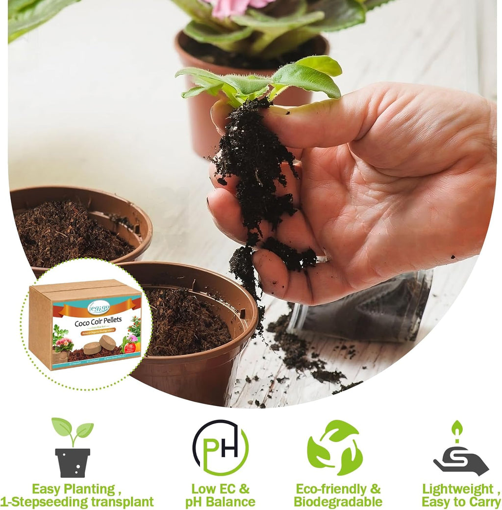 Legigo 100 Pcs 50mm Organic Coco Coir Pellets for Plants - Compressed Coconut Coir Potting Soil, Coco Fiber Pellets for Planting, Garden, Bonsai, Herbs, Flower & Vegetables