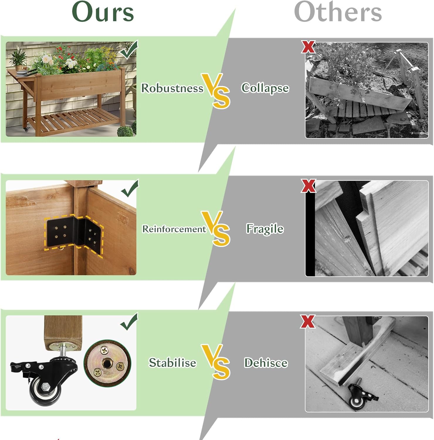 Raised Garden Bed Outdoor with Lockable Wheels, 55"x 24" x 33" Elevated Wood Planter Box for Backyard Balcony Patio , Garden Flower Beds with Drainage Holes & Storage Shelf, Gift for Gardening, Brown