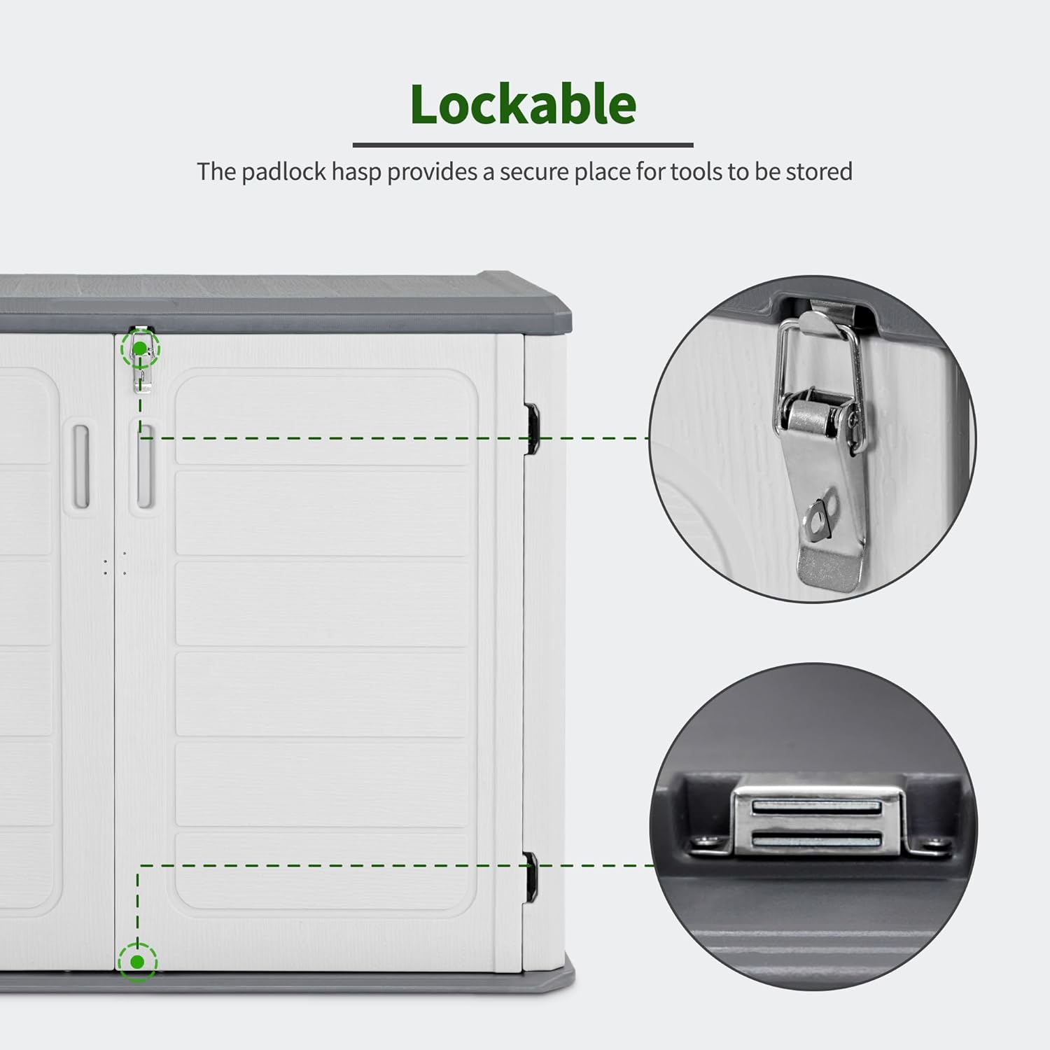 Macrout 25 Cu.Ft Small Plastic Outdoor Storage Cabinet with Floor, 4.3 x 2.5 ft Waterproof Resin Outdoor Storage Shed, Lockable Horizontal Shed for Garden and Patio