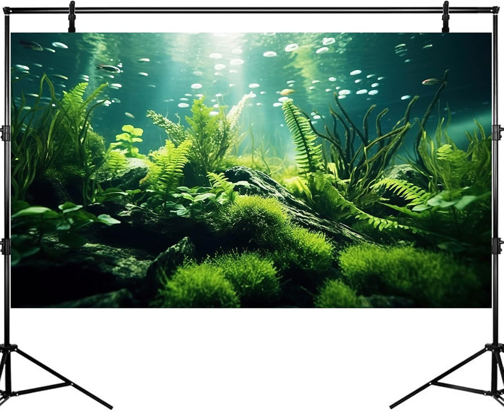 Underwater Fish Tank Background Under The Sea Aquatic Plants Aquarium Background Ocean Floor Rock Terrarium Backgrounds Tropical Fish Green Seaweeds Aquarium Backgrounds for Fish Tank Decor 60x24in
