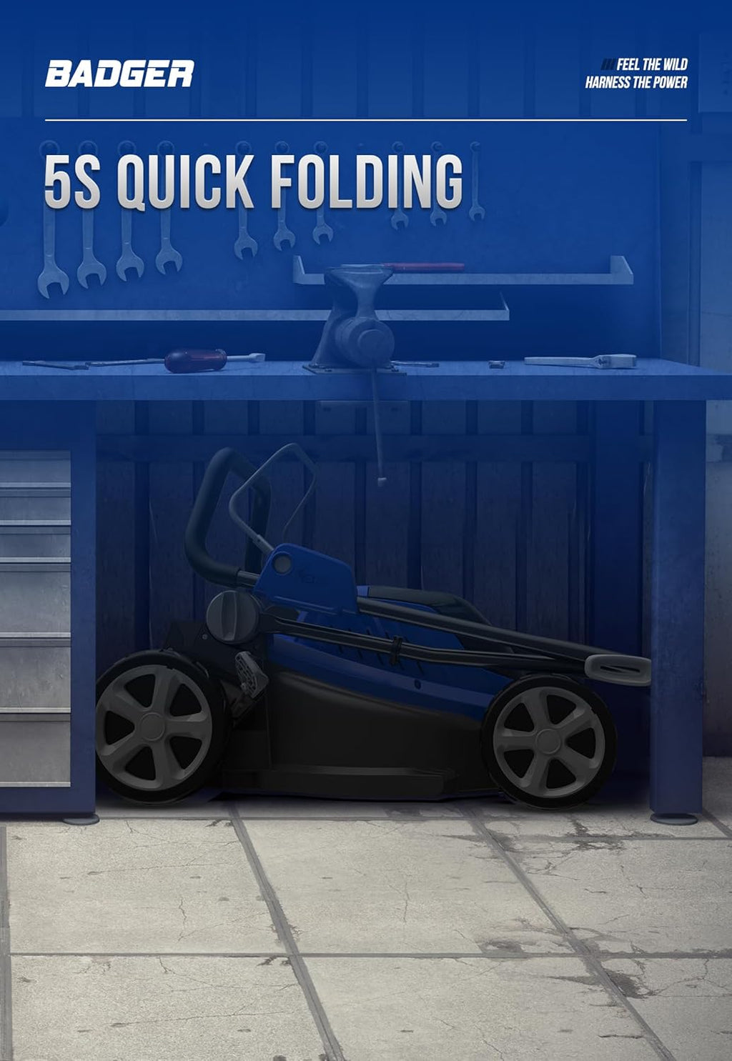 WILD BADGER POWER Lawn Mower 40V Brushless 16" Cordless, 5 Cutting Height Adjustments, Electric Lawn Mower, Quickly Folding Within 5’s, 20V*2 4.0AH Battery and Super Charger Included.