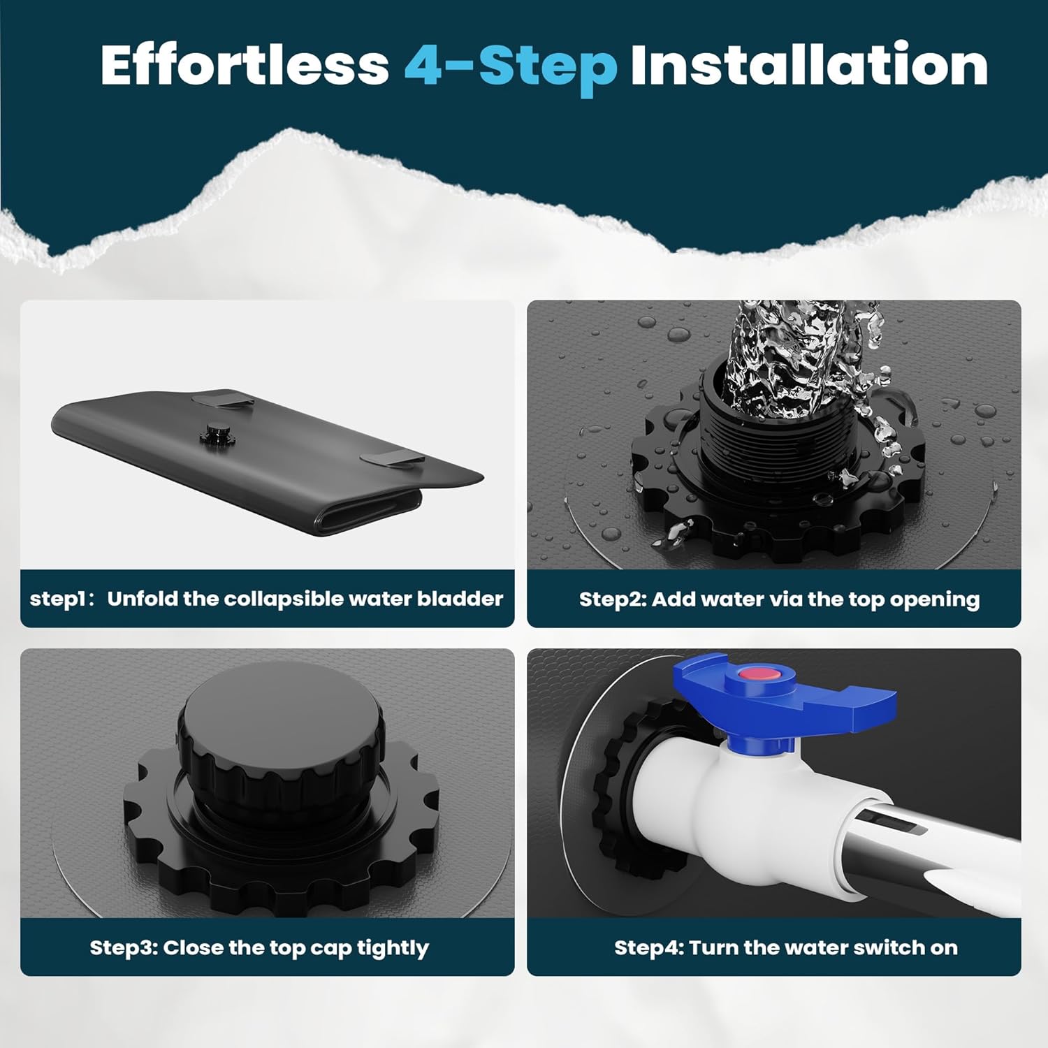 Large Capacity Portable Water Tank Containers, Bladder Tank for Drought Resistance, Fire Prevention, Emergency Water, Agricultural Irrigation Outdoor(240L/63Gal,Black)