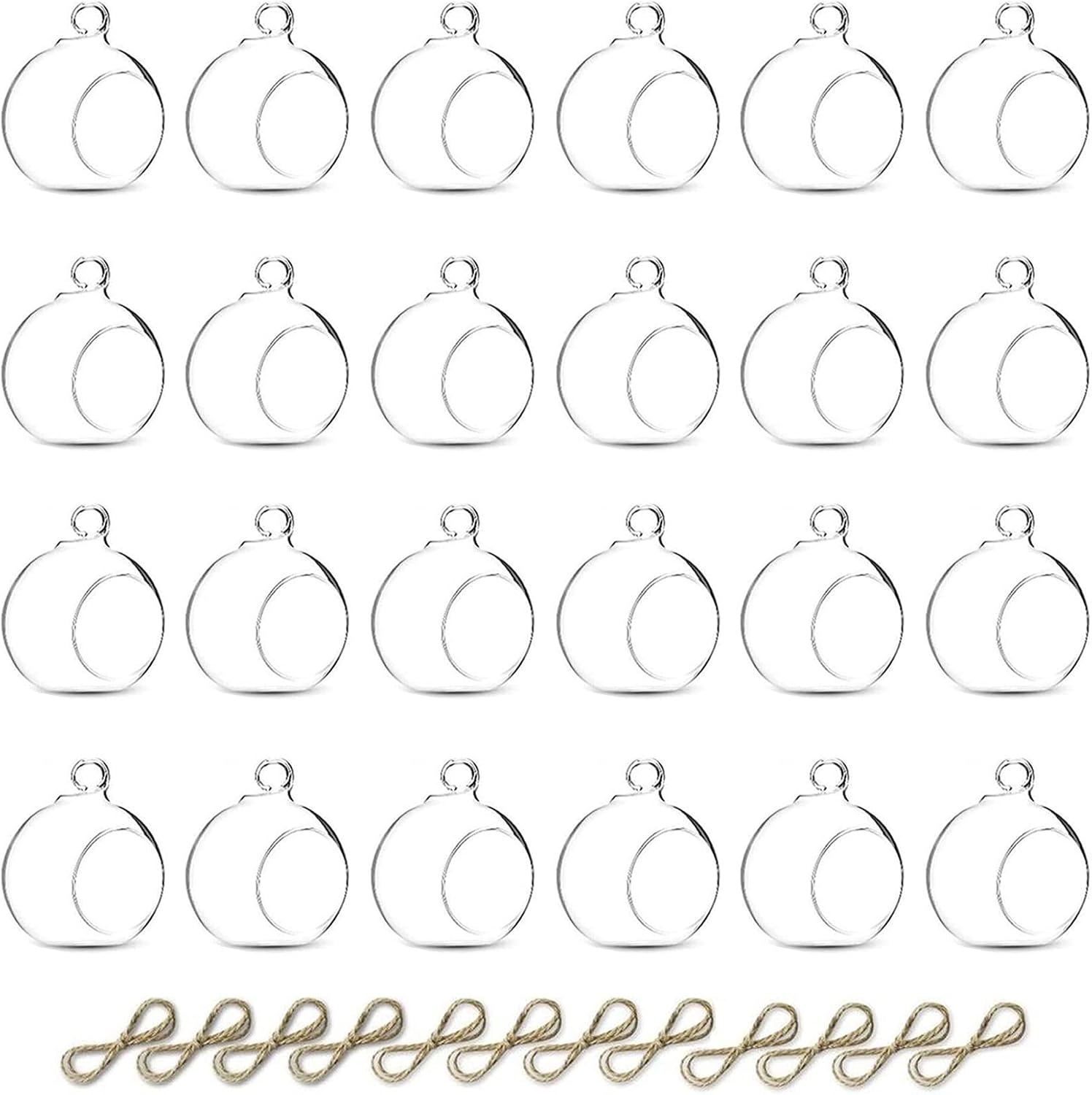 Nuptio 24 Pcs Hanging Glass Tealight Holder Globe 2.36" Diameter, Tea Light Candle Holders Wedding Christmas Halloween Home DIY Gifts, Garden Hanging Ornaments Outdoor Candle Holders