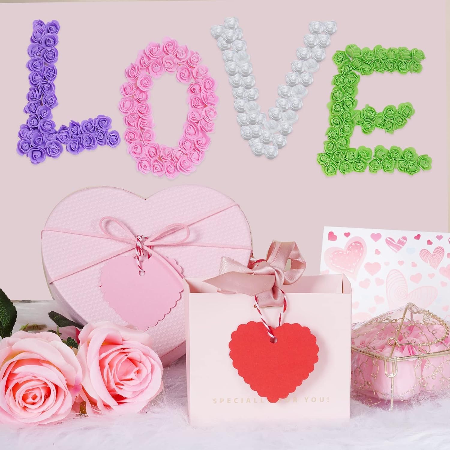 Mini Fake Rose Flower Heads 144pcs Mini Artificial Foam Roses DIY Wedding Flowers Accessories Make Bridal Hair Clips Headbands Dress (Bottom add Gauze) for Valentines Day,Wedding,Bridal Shower (White)